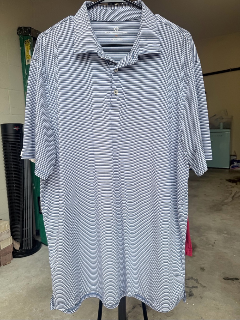 Southern Tide Performance Stretch Blue Micro-Stripe Polo XL